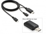 Адаптер-кабель MHL micro USB 5pin/HDMI + адаптер micro USB 5pin > micro USB 11pin, универсальный ком
